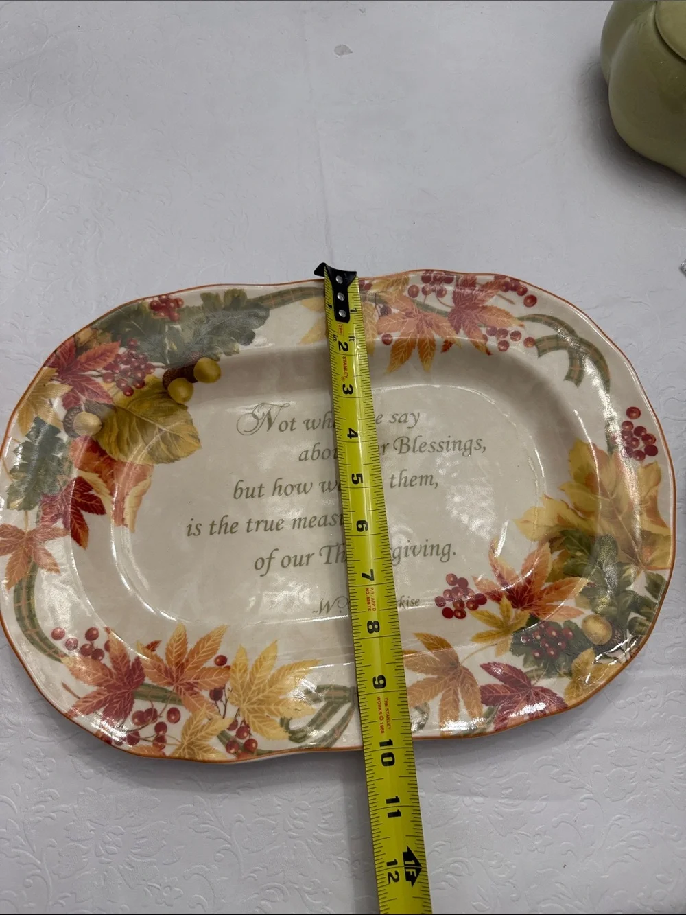 NWT Thanksgiving Harvest Decorative Serving Platter - Cream with Autumn Leaves